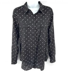 Karl Lagerfeld Black White Logo Print Button Down Shirt Women M Designer Classic